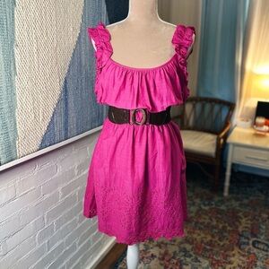 Old Navy Pink Cotton Blend Eyelet Ruffle Shoulder Dress